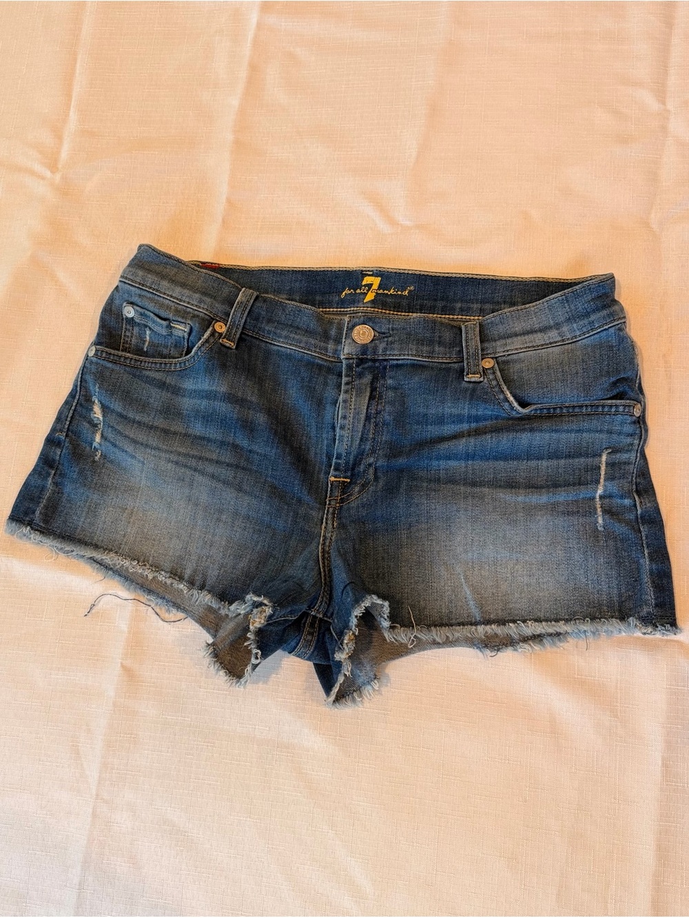 7 For All Mankind Women's Dark Blue Distressed Denim Cutoff Shorts